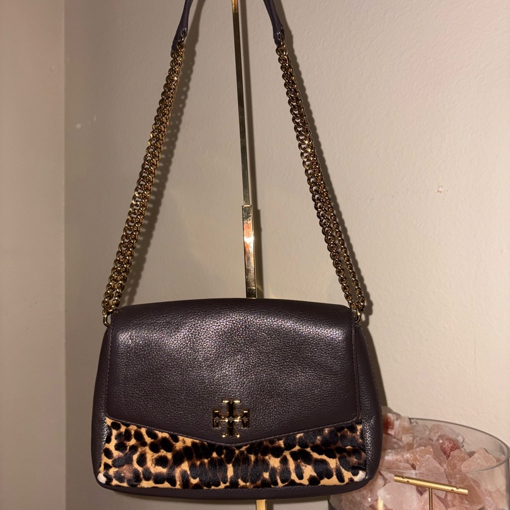 Tory Burch Dark Brown and Leopard Crossbody Bag